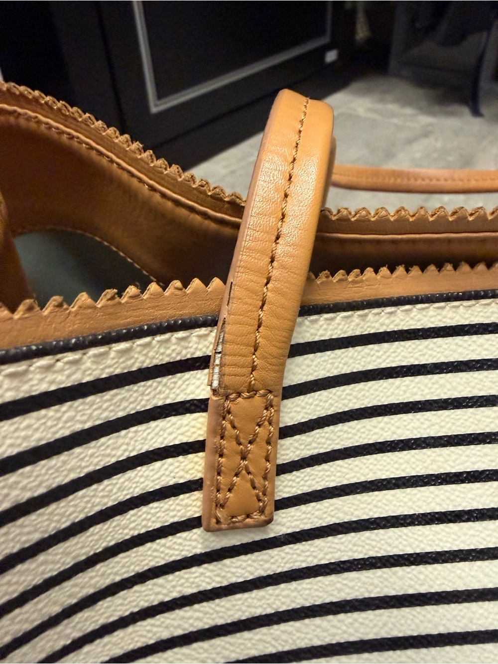 Tory Burch Navy & White Striped Tote - Picture 11 of 16